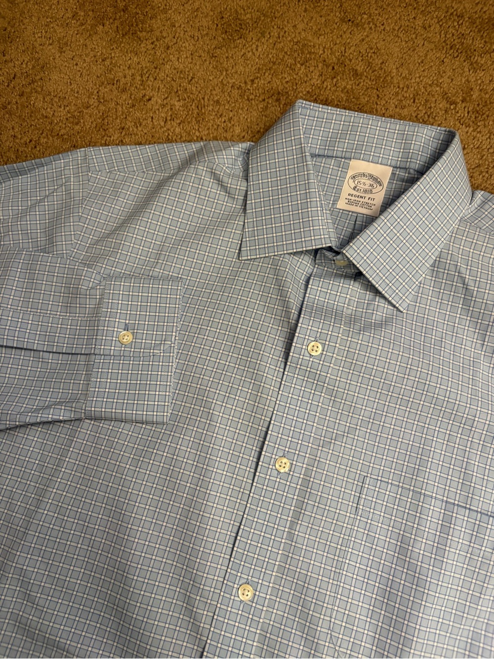 $118 SAMPLE Brooks Brothers Dress Shirt Mens Regent Fit 15 1/2-36 Blue Plaid NWT